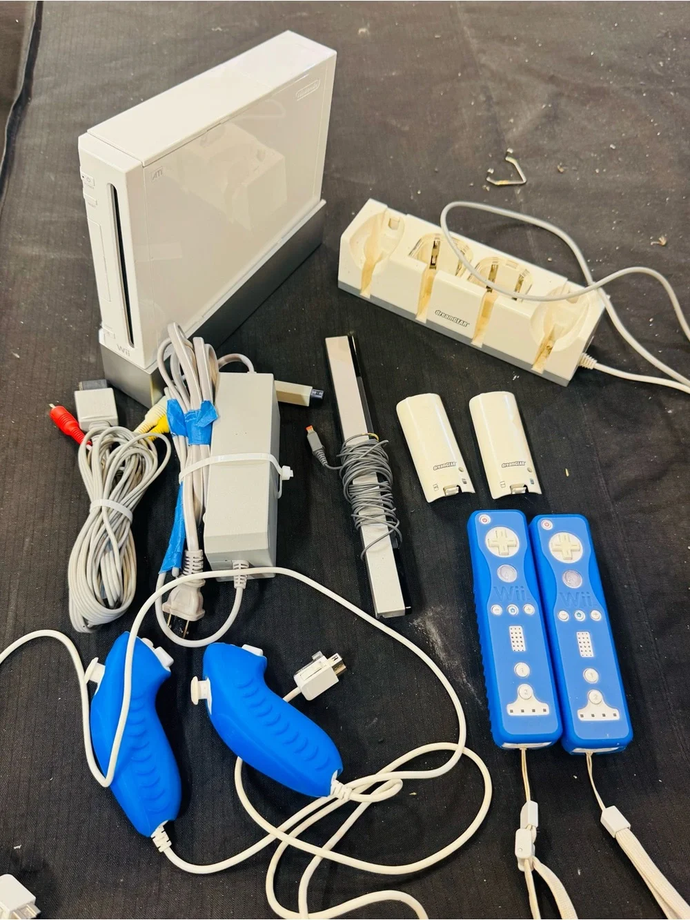 Nintendo White Wii Console with Blue Remotes and Blue Nunchuks